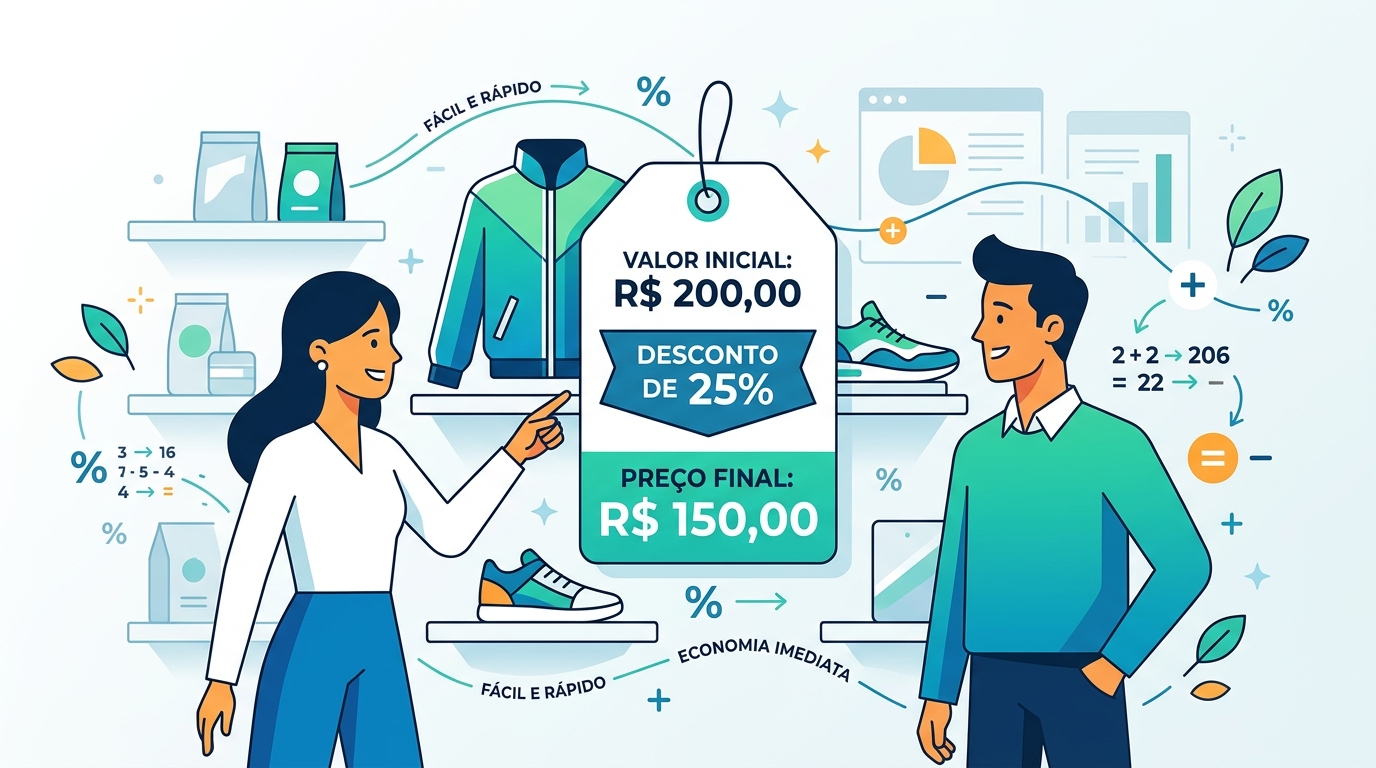Exemplo de cálculo de porcentagem com desconto em um produto.