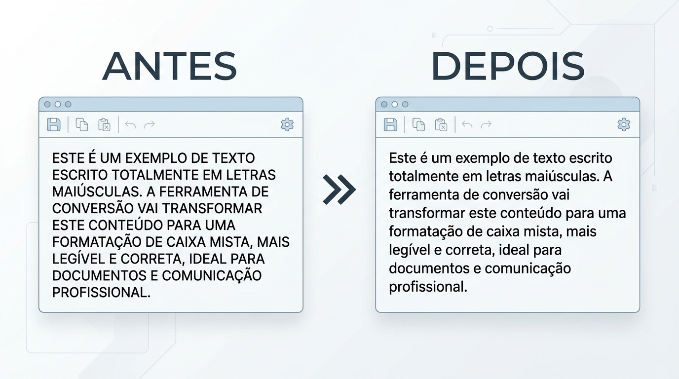 Exemplo de texto convertido de letras maiúsculas para minúsculas.