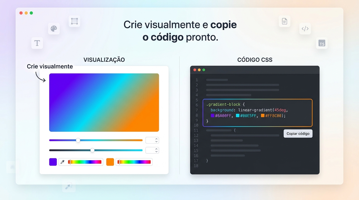 Gradiente CSS acompanhado do código CSS gerado.