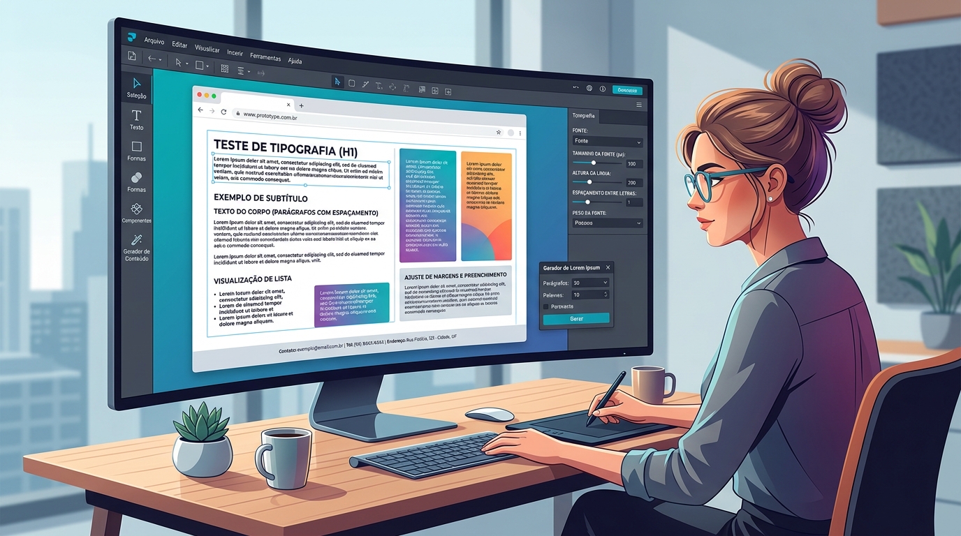Designer utilizando Lorem Ipsum para testar o layout de um protótipo de site.