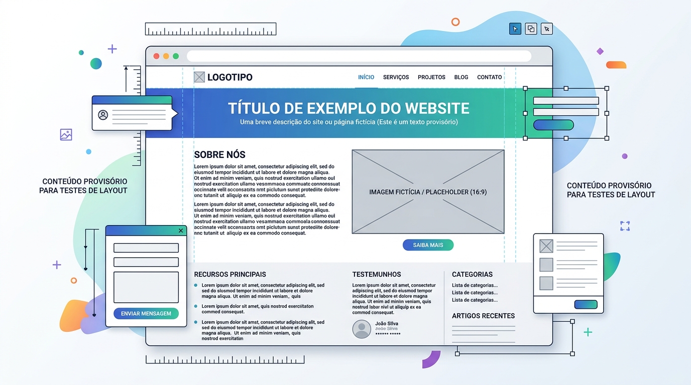 Lorem Ipsum usado como texto de preenchimento em um layout de página.
