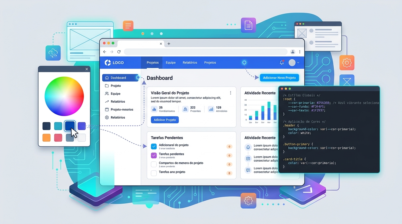 Exemplo de aplicação de uma cor escolhida em elementos de uma interface web.